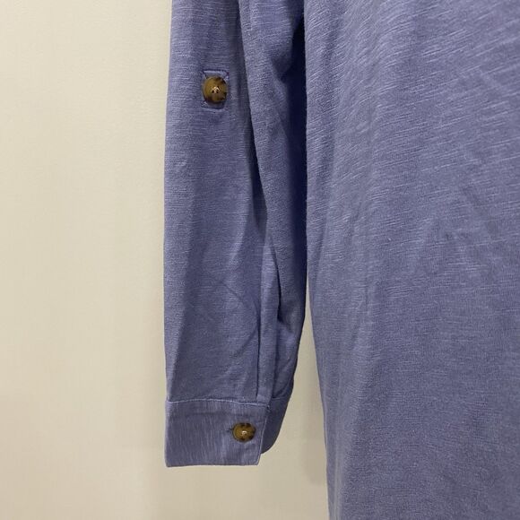 J JILL NWT L Blue Button Up Cotton Modal Tunic Roll Tab Blouse Beachy Lagenlook - Picture 8 of 16